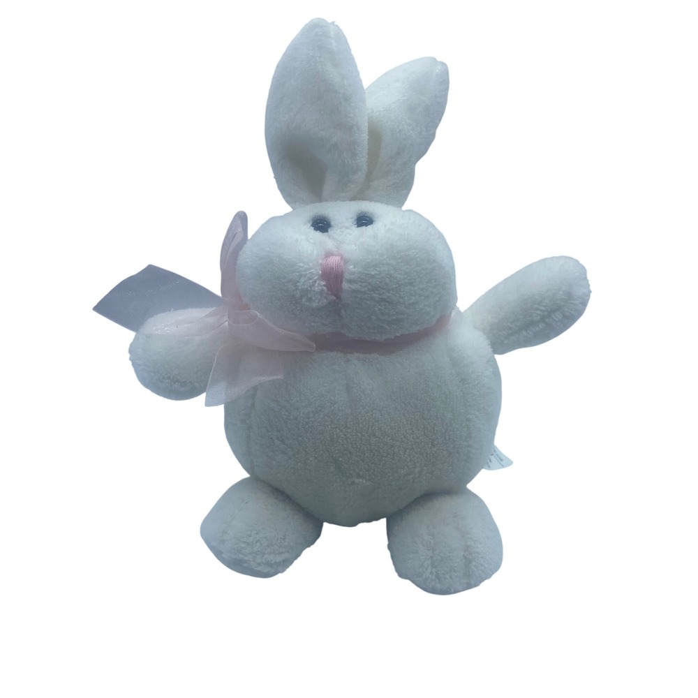 Fat Chubby White Plush Bunny‎ Rabbit Pink Bow Stuffed Animal Easter Toy 9" GMA